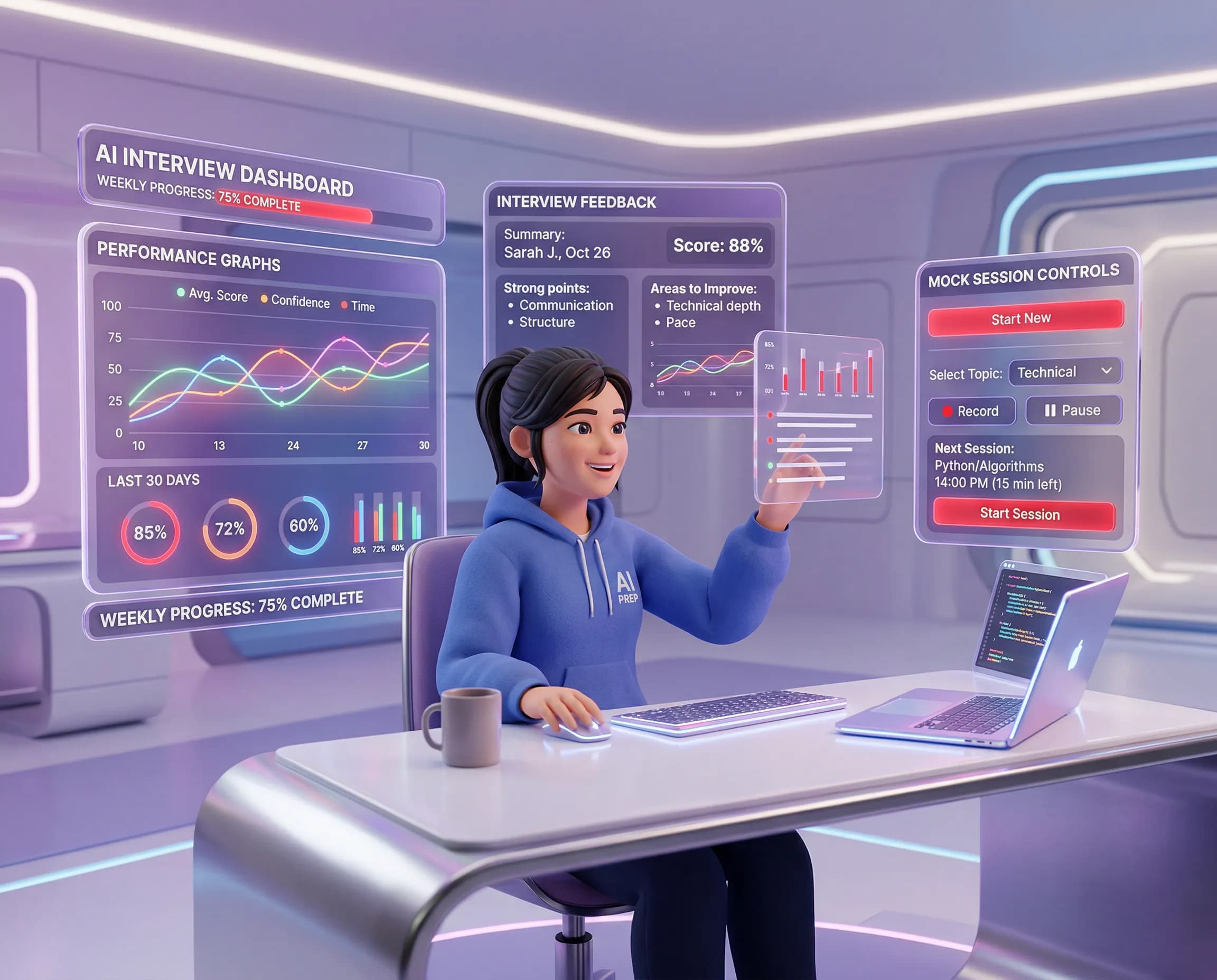 IMock AURA feature showing discreet interview prompts and structured answer hints overlay on desktop