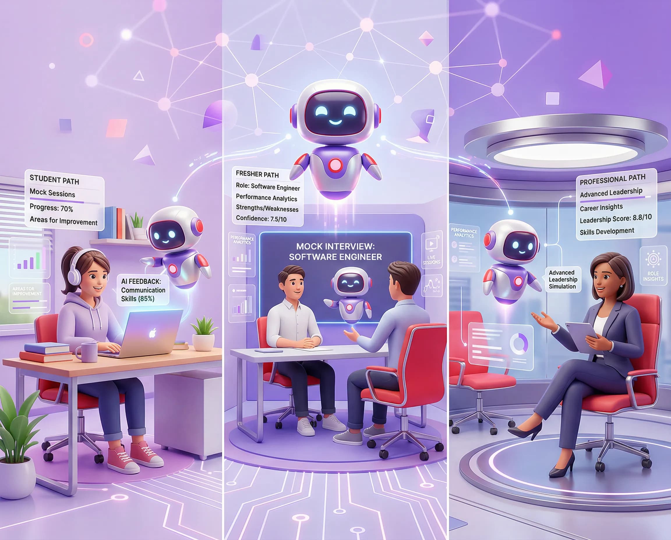 Who IMock is for - AI mock interview platform designed for students, freshers, working professionals, and job seekers across 450+ roles